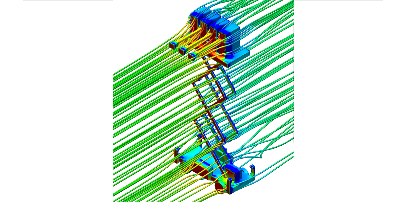 CFD simulation air flow traces and static pressure.