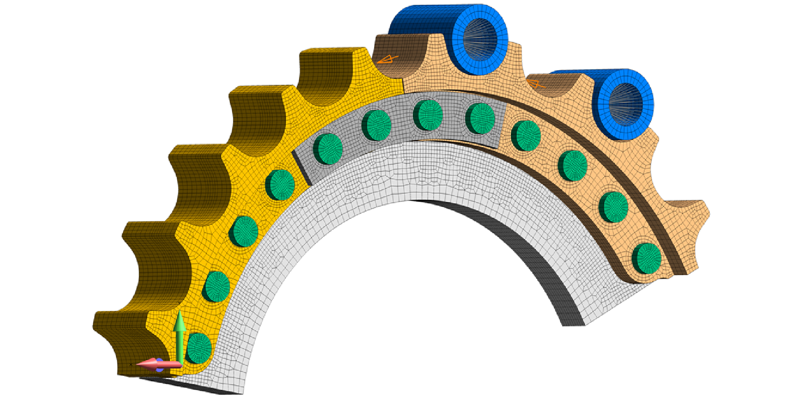 FEA model of the hub, sprocket and bolts - 3D Bolt Analysis - NASA Critical Slip - FEA Engineering Services