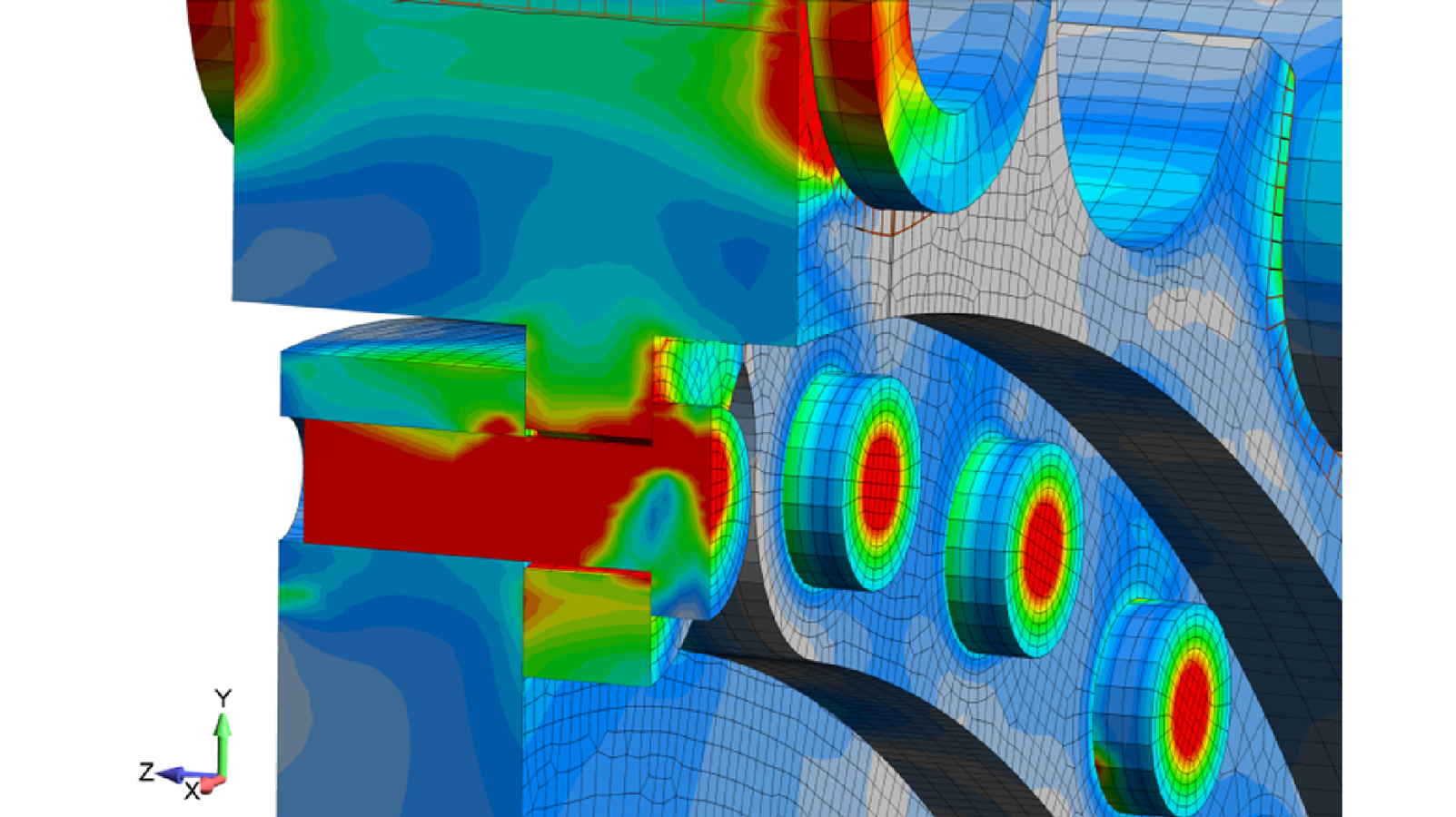 FEA stress results for the bolted sprocket/hub system - Predictive Engineering FEA Services