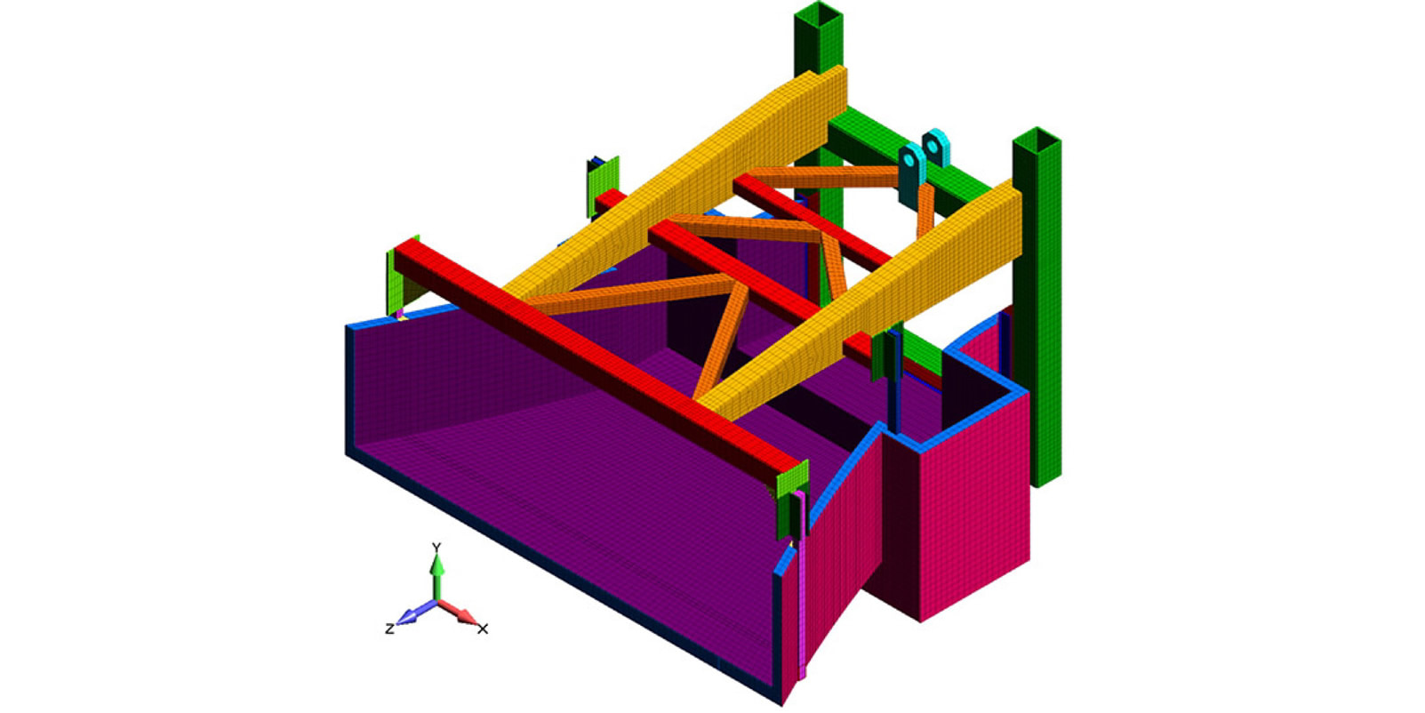 The FEA model of the Rocky Reach FRP (composite) Flow Spreader - FEA Composite Engineering