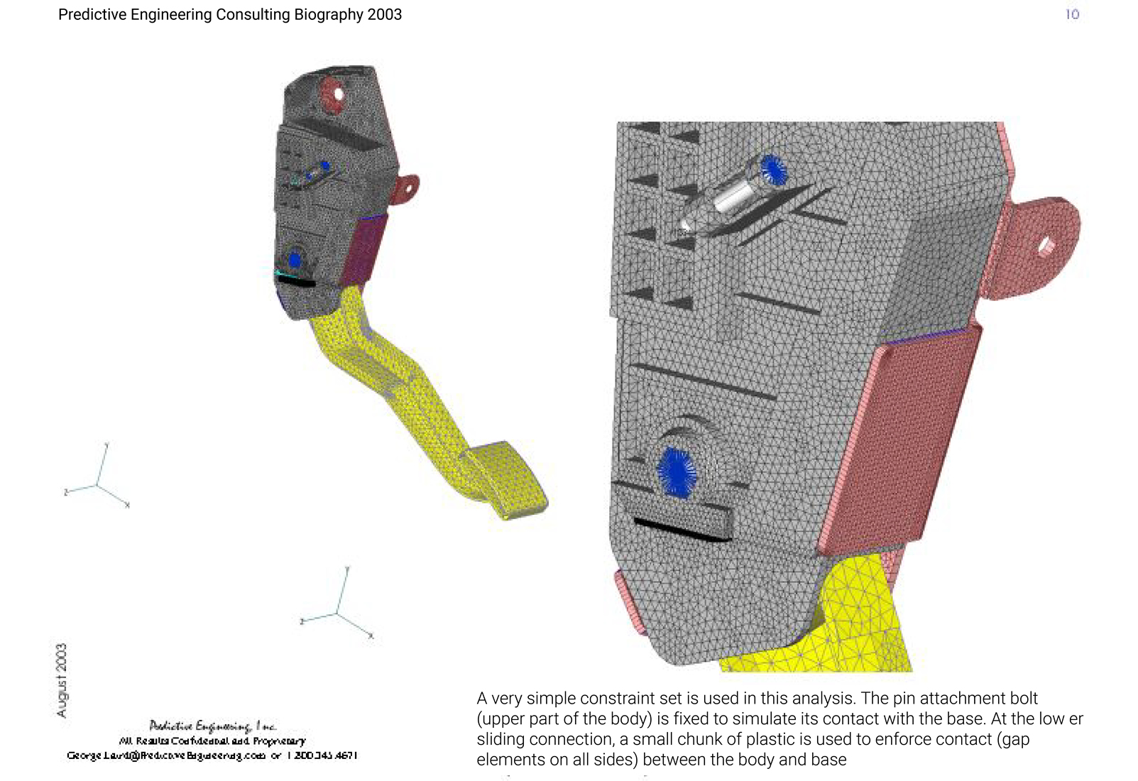 Femap model of pedal housing showing constraint set