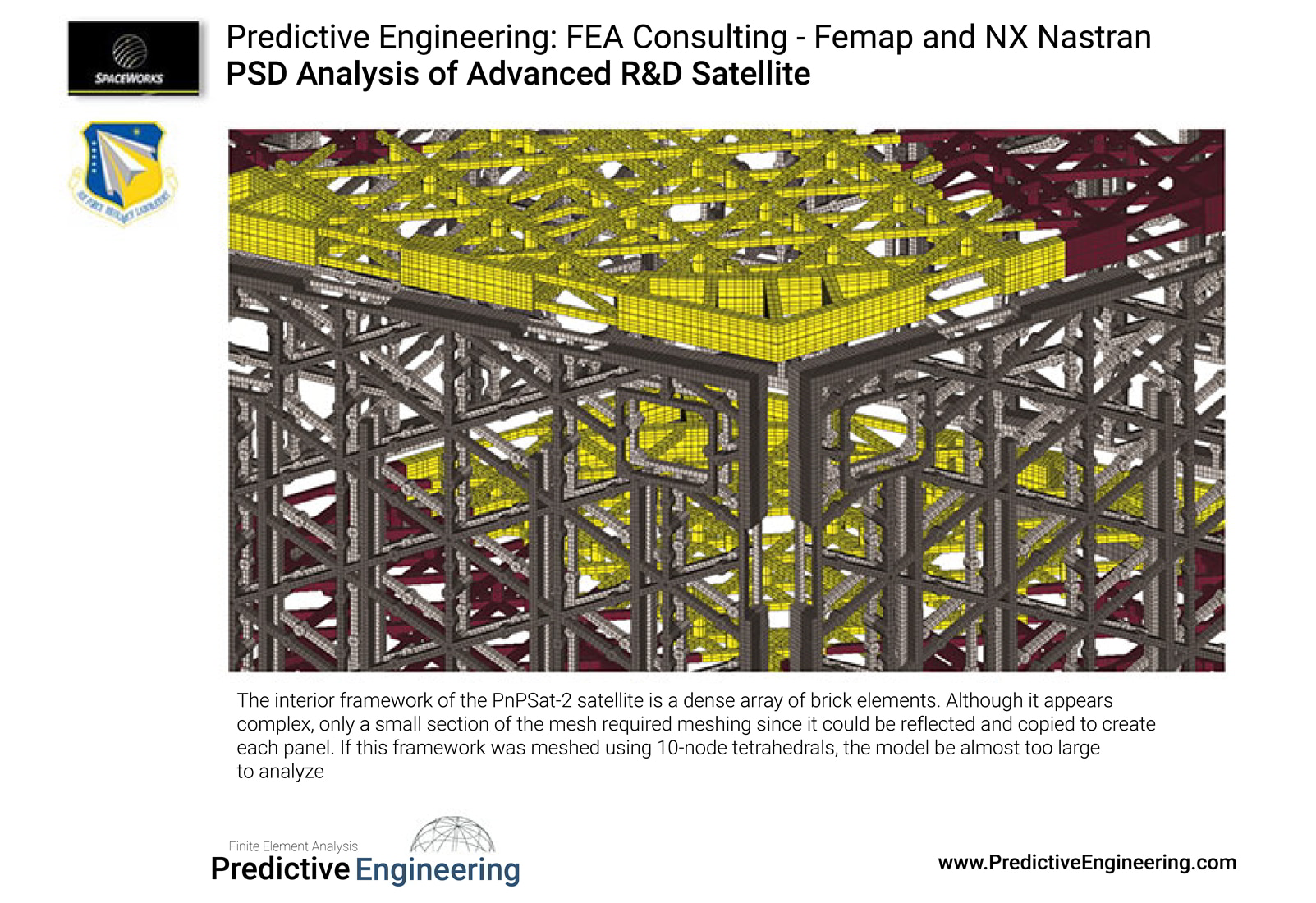 The interior framework of the PnPSat-2 satellite is a dense array of brick elements - FEA Vibration Services - Digital Twin Experts