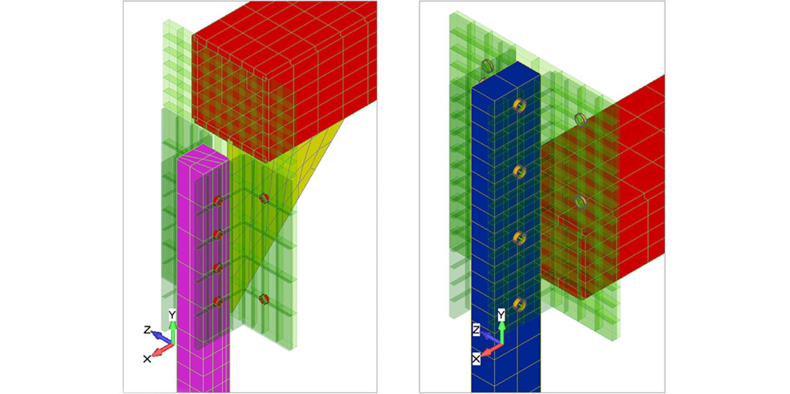 Detailed images of the bolted connections used to attach the steel frame to the composite fish chute - Accurate FEA Composite Analysis
