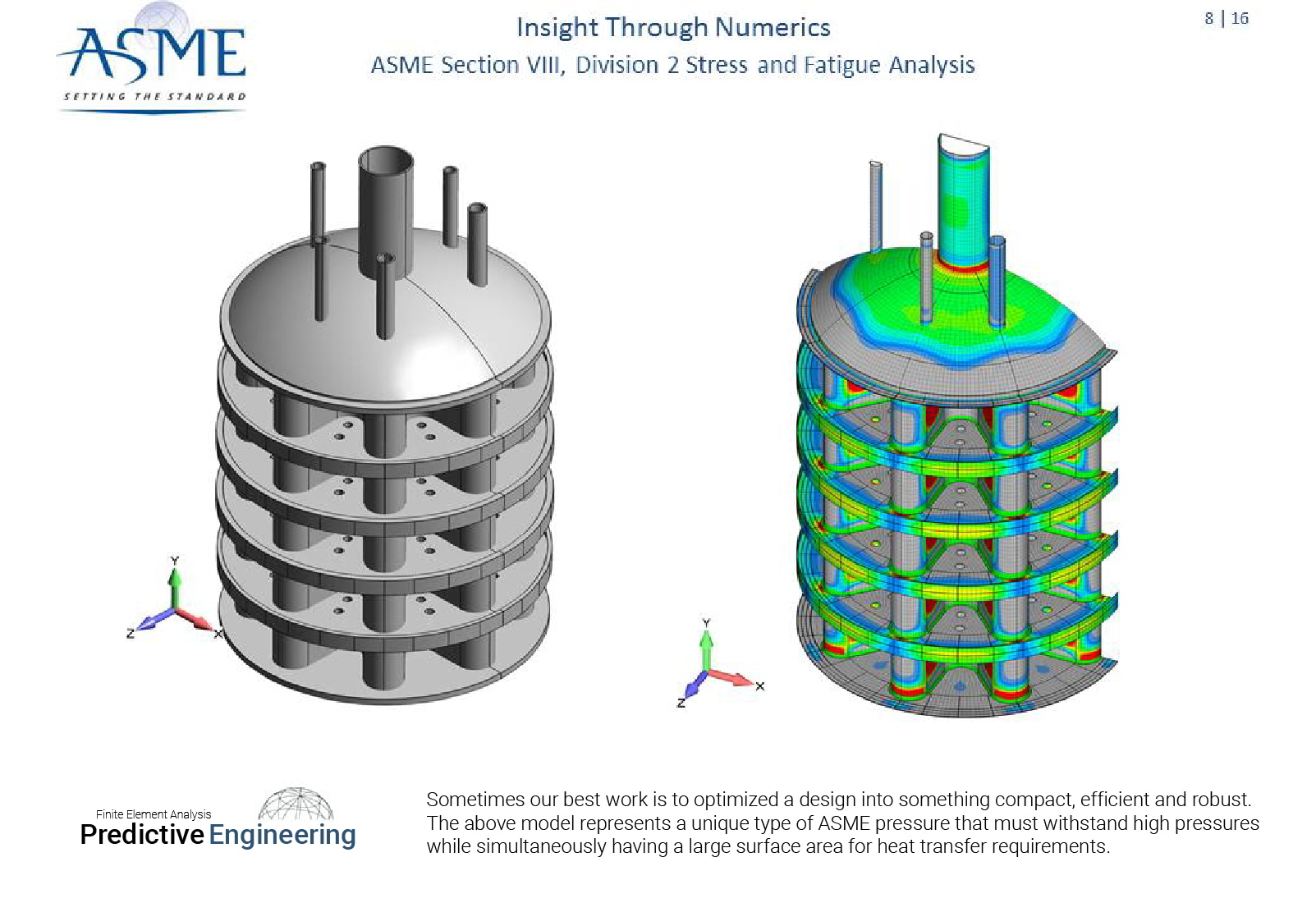 The above model represents a unique type of ASME pressure vessel that must withstand high pressures while simultaneously having a large surface area for heat transfer requirements - - Predictive Engineering ASME BPVC Pressure Vessel Consulting Services