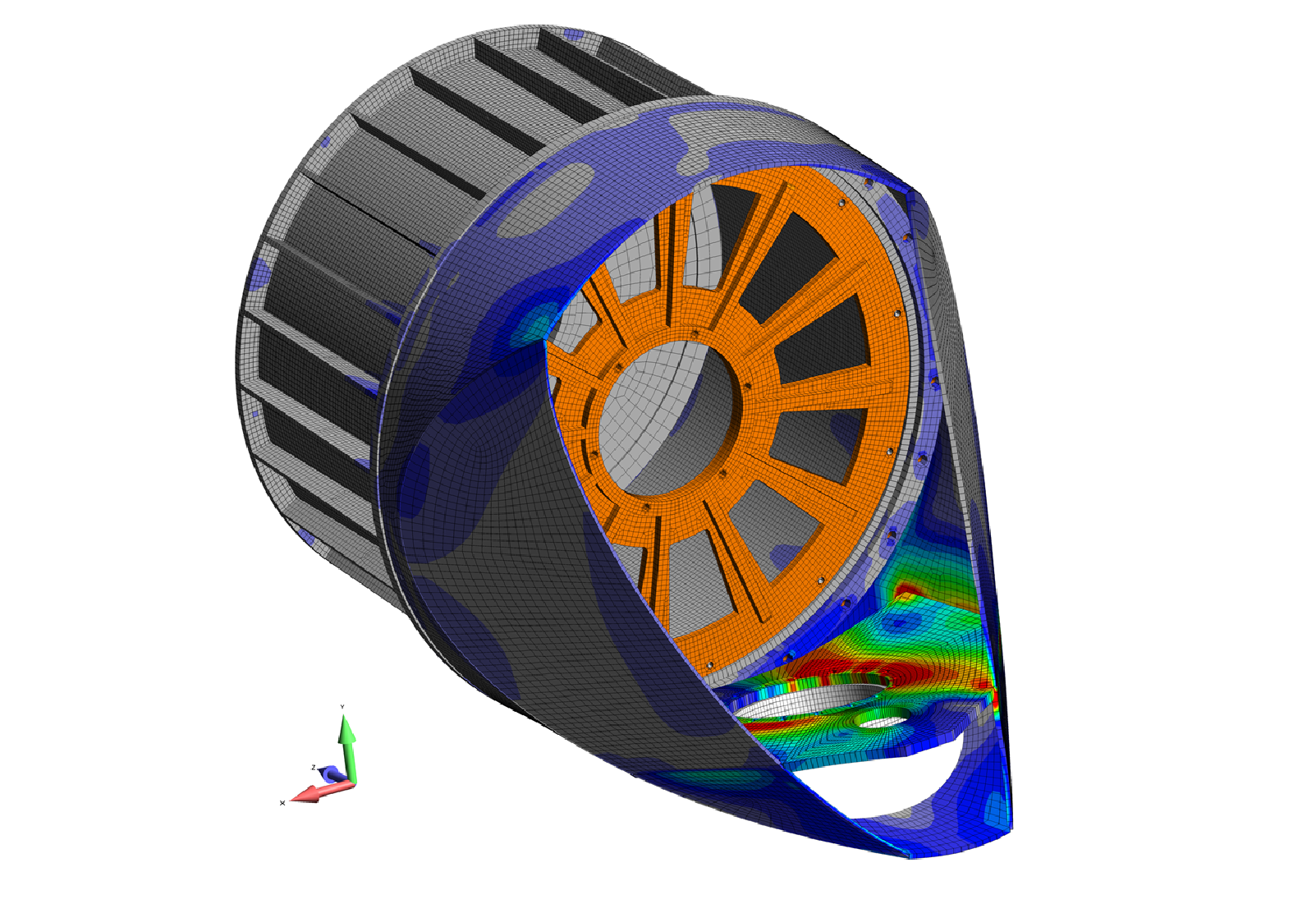Stress analysis of 50 kW wind turbine nacelle given tower and blade hub loading FEA Fatigue Consultants