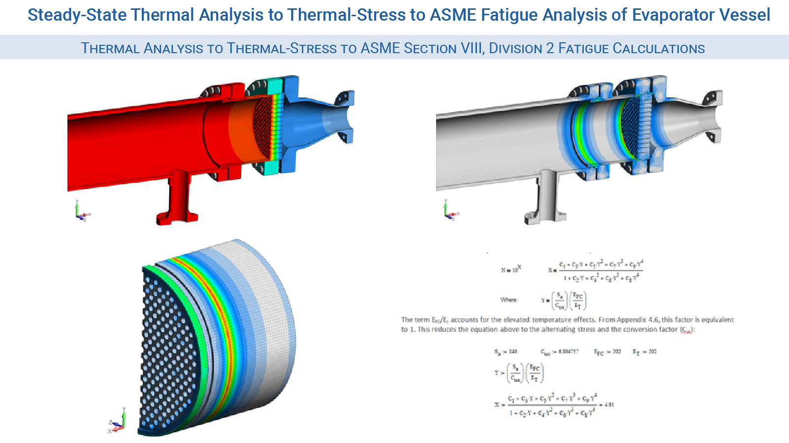 FEA Pressure Vessel Consultants - Steady-State Thermal Analysis to Thermal-Stress to ASME Fatigue Analysis of Evaporator Vessel  