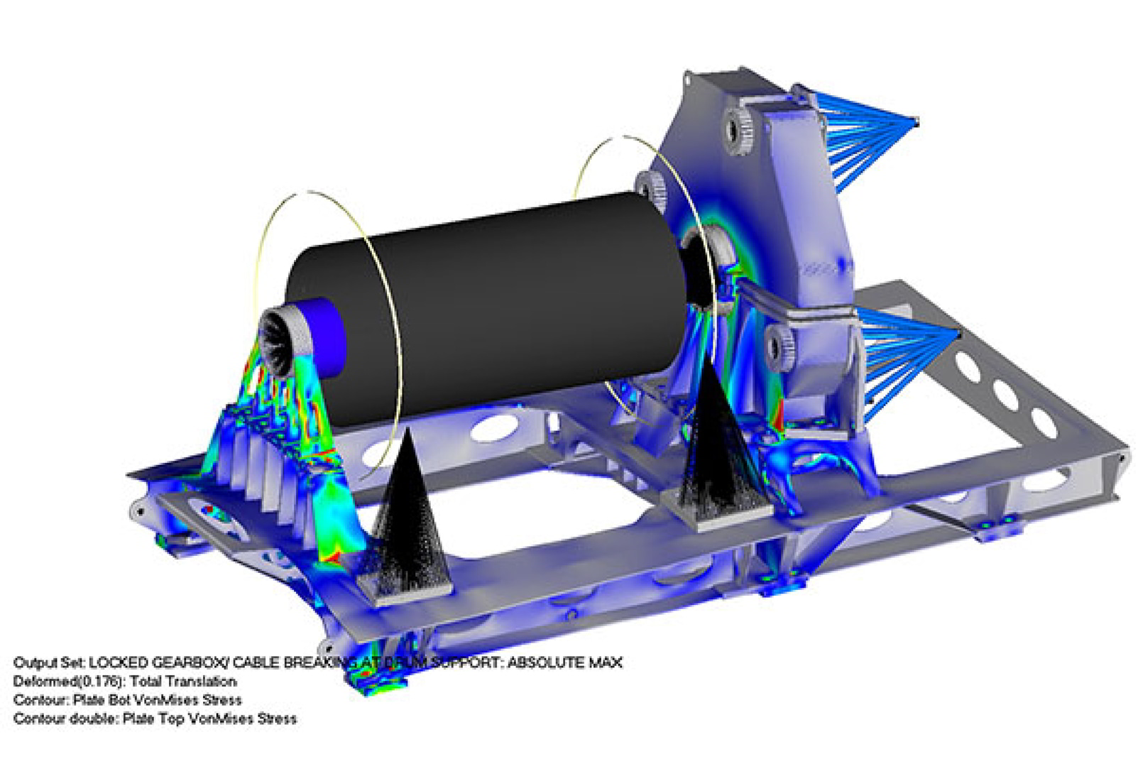 FEA model of high-speed, high-capacity winch for the oil patch - FEA Services for Fatigue and Stress Analysis of Heavy Machinery