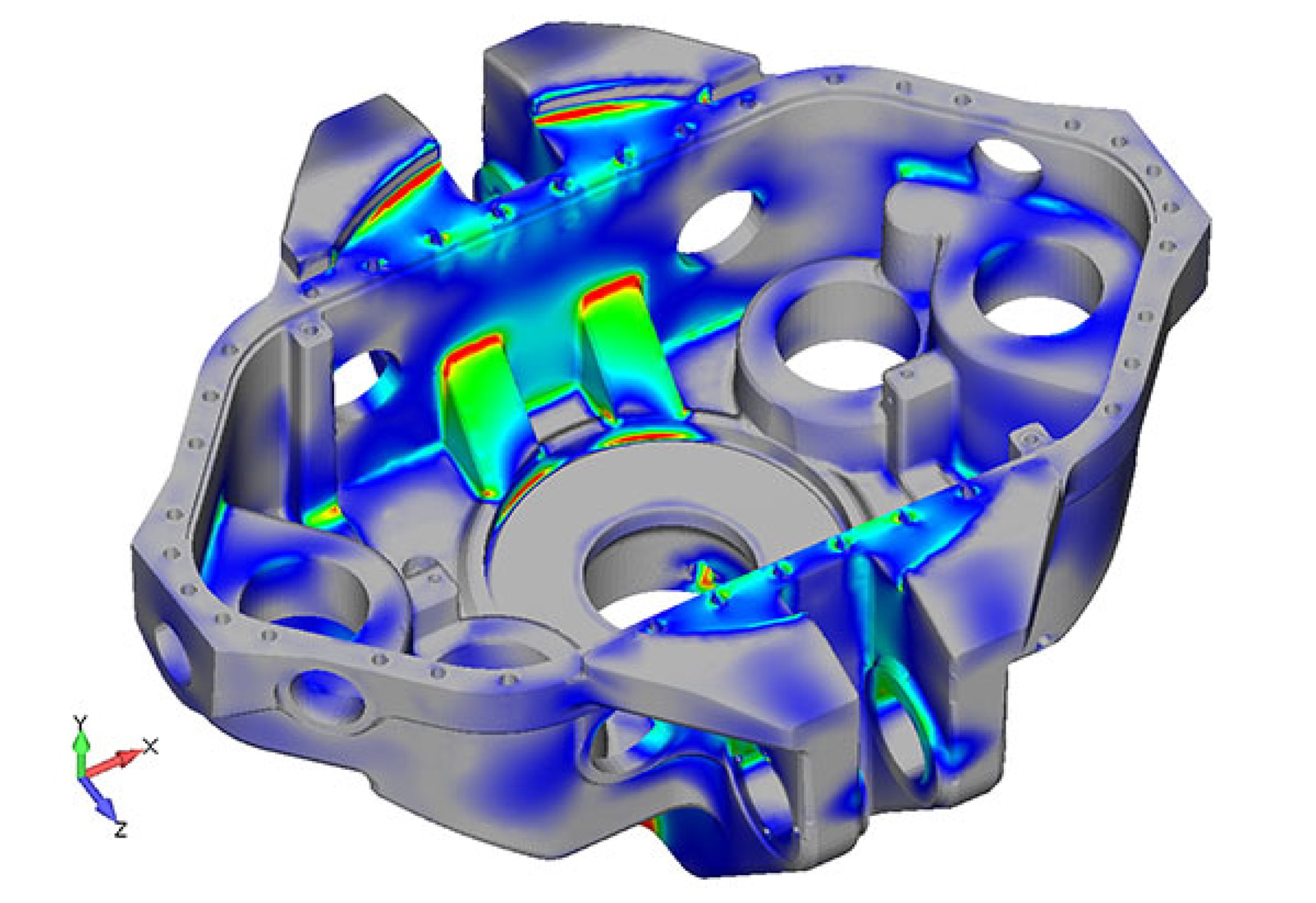Stress results for FEA model of 1,000 short ton top drive - FEA Consulting Engineers