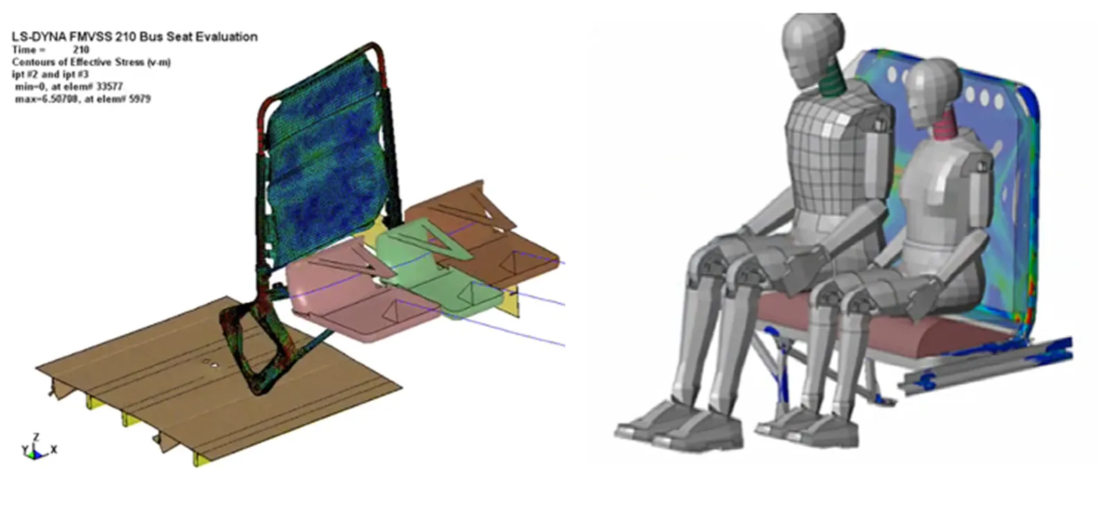 Bus Seat Failure Analysis in a Crash Event.-Bus Seat Vibration Analysis under Transportation Loading.-Vibration and Failure FEA consulting services