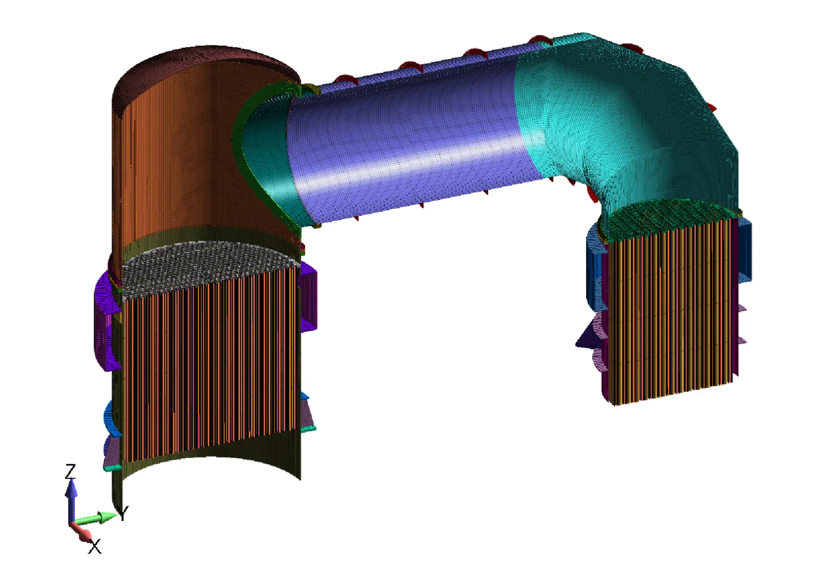 FEA model of Section VIII, Division 2 pressure-vessel condenser analysis - Predictive Engineering ASME BPVC Pressure Vessel Consulting Services
