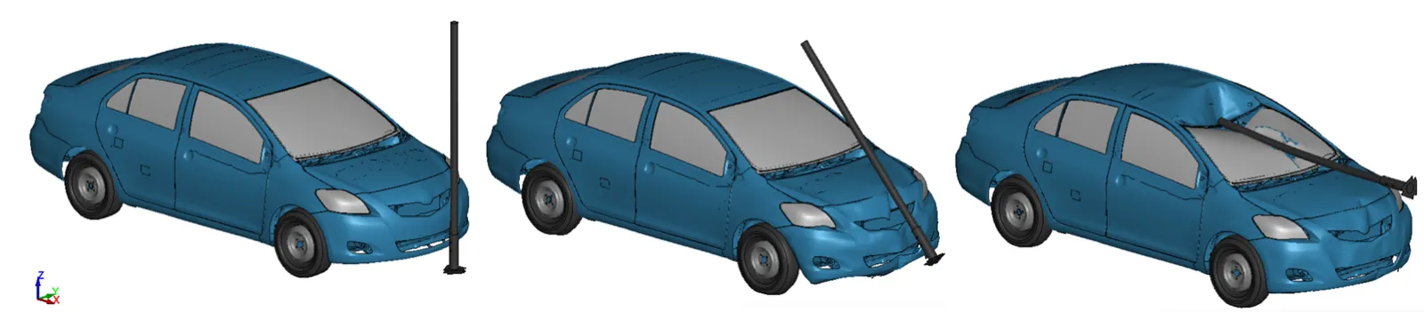 MASH Test Level 3: Small Car Impact to Sign Pole to Assess Passenger Safety Nonlinear FEA crash analysis consulting experts in transportation, Portland, Oregon, USA