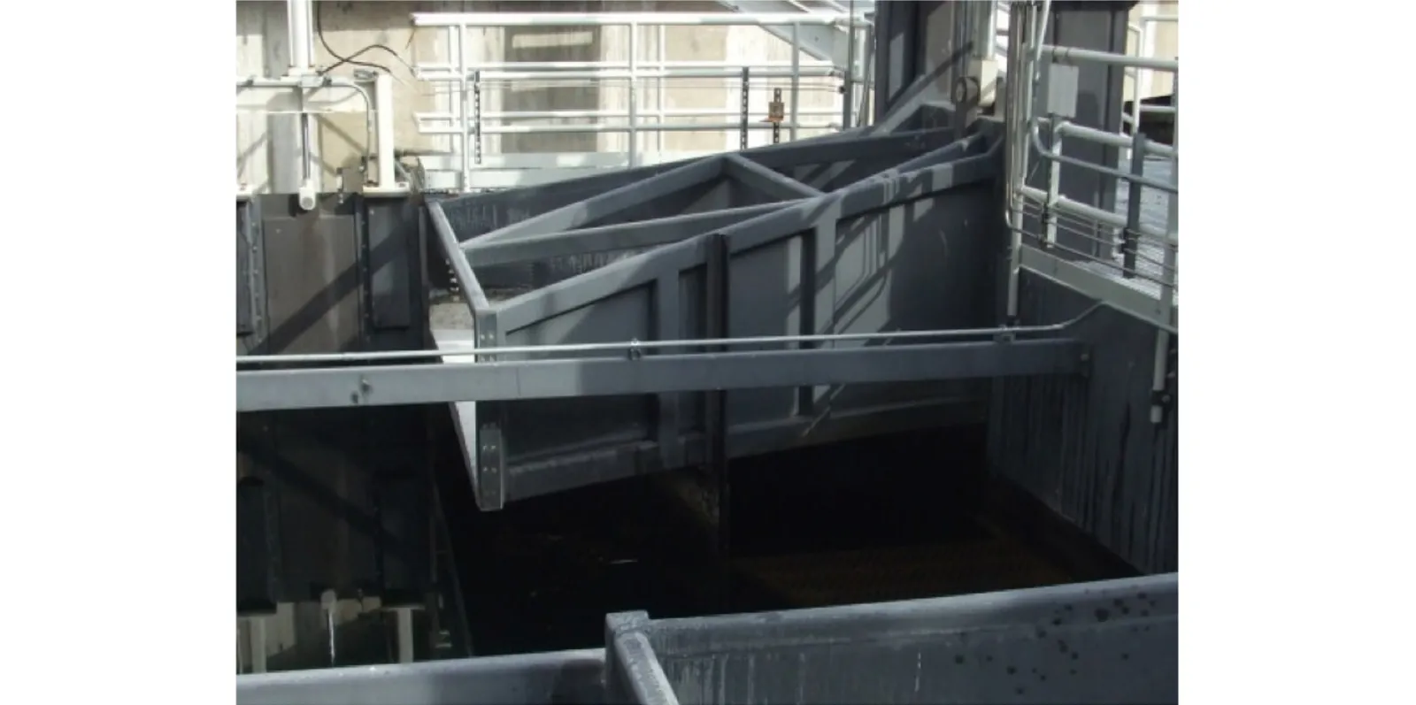 Steel chute at Rocky Reach Dam that was later replaced with an all composite FRP chute - FEA Composite Services