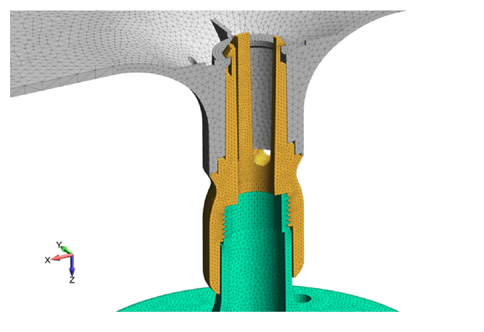 Figure 2: Solid element model of the antenna system showing plastic thread design