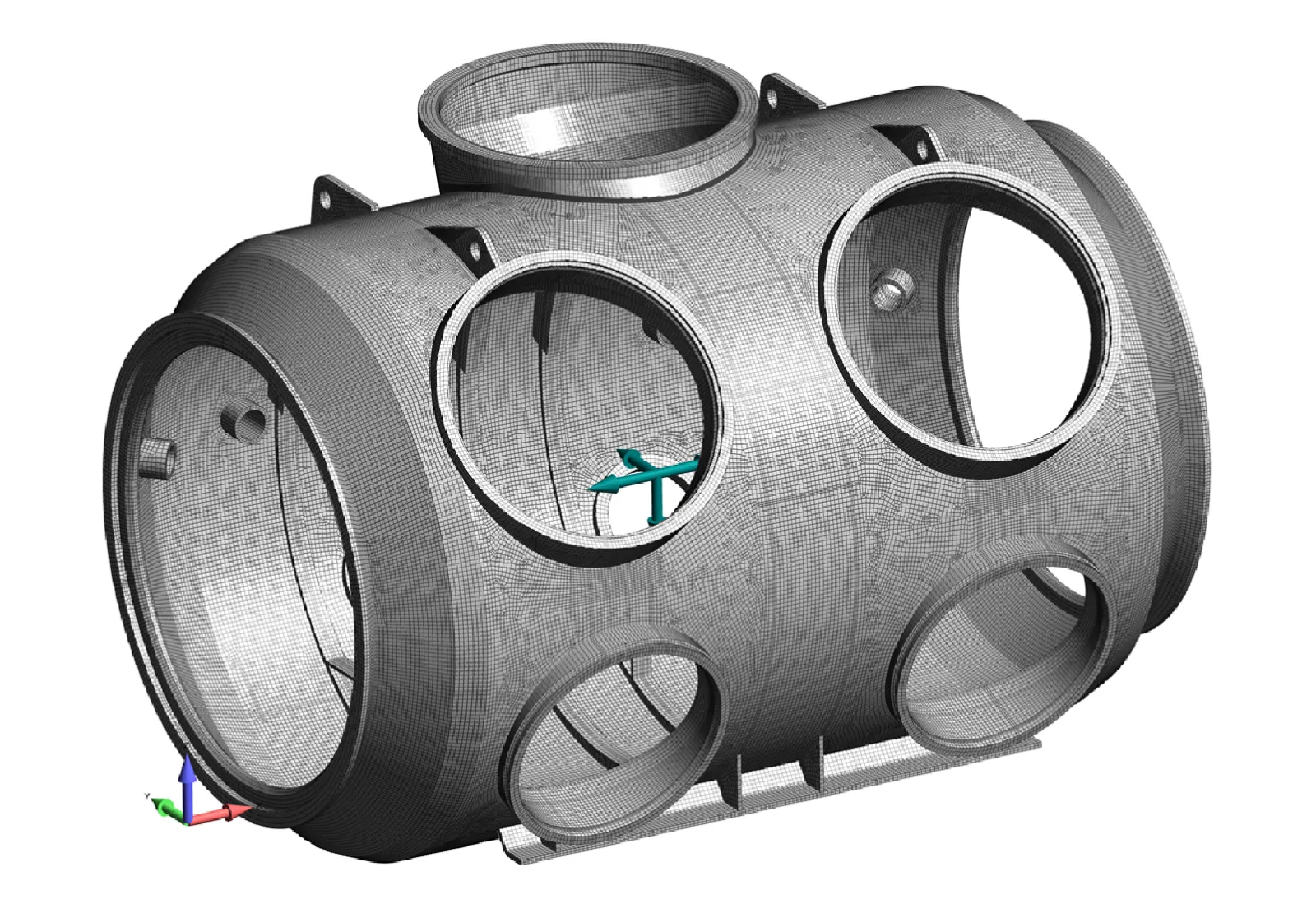 FEA simulation of stress and buckling of two-person submarine (shown previously) built using Femap from Siemens Digital Industries Software. Predictive Engineering FEA Services