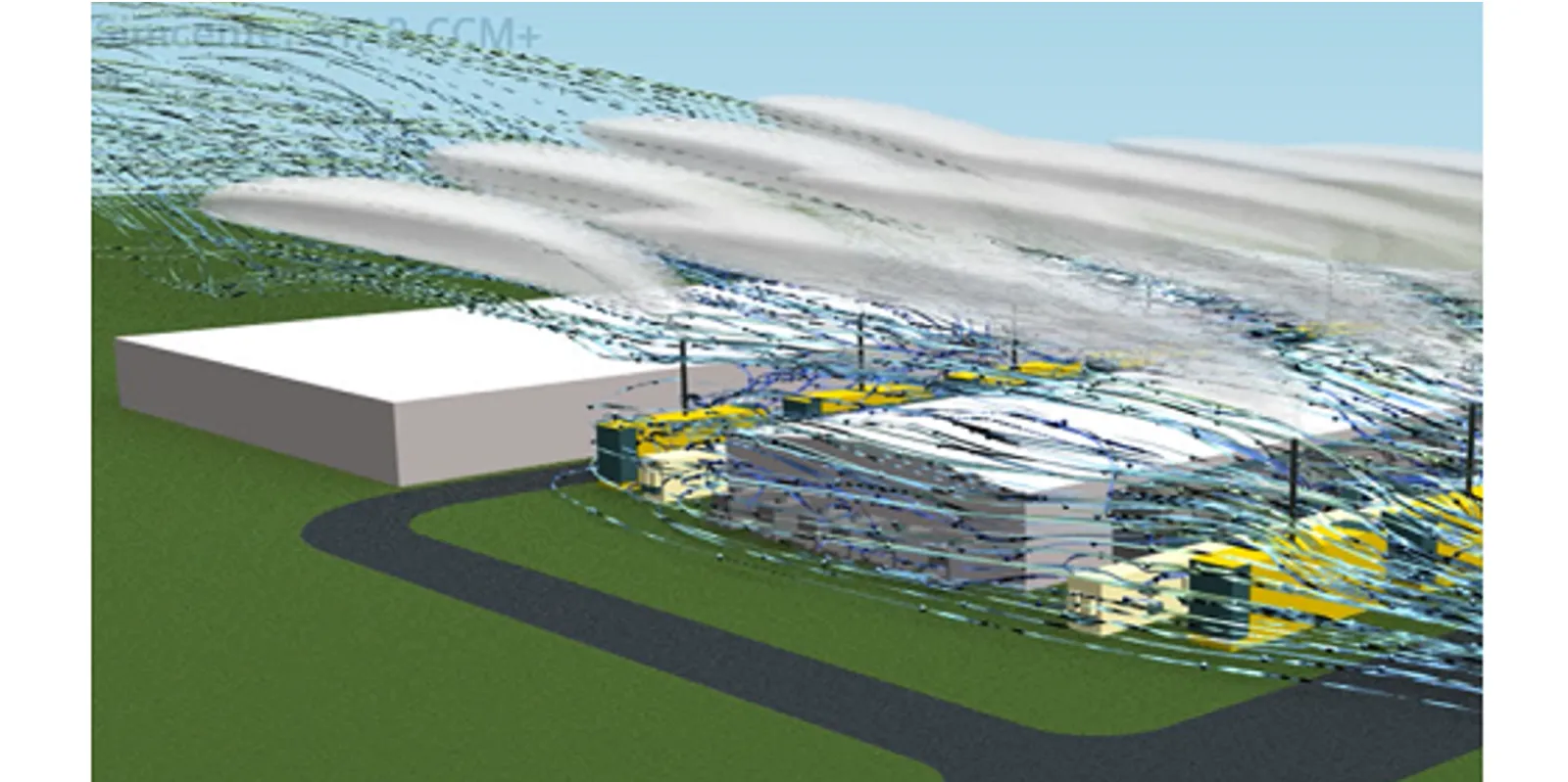 CFD Simulation of Generator Exhaust Blowing Over Data Center HVAC Inlets - Clean Air Control - Predictive Engineering CFD Consultants
