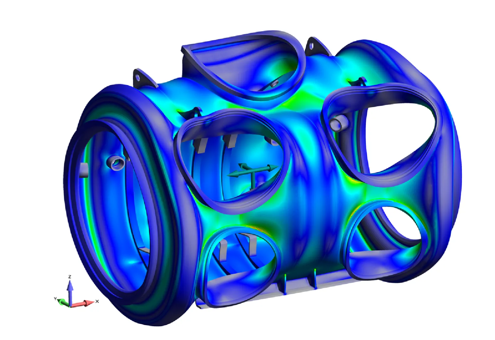 Stress pattern due to nonlinear buckling of pressure hull - Predictive Engineering FEA Consulting Services